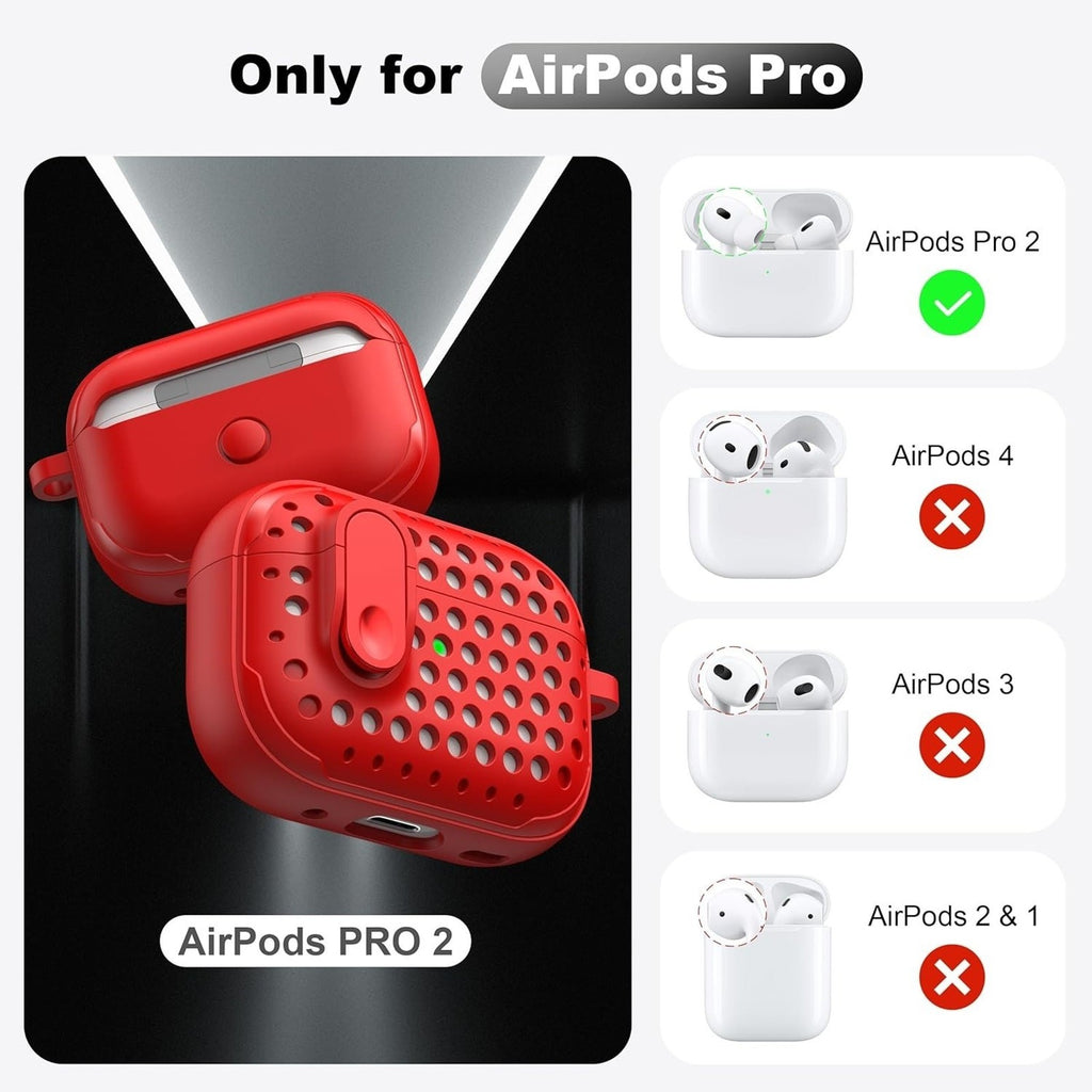RFUNGUANGO AirPods Pro Second Generation Protective Case- Pure Red