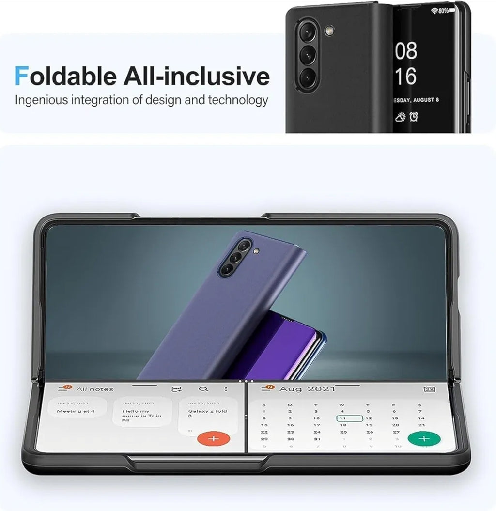Flip Mirror S-View Phone Case For Samsung Z Fold 6 Stand Cover Clear View Black