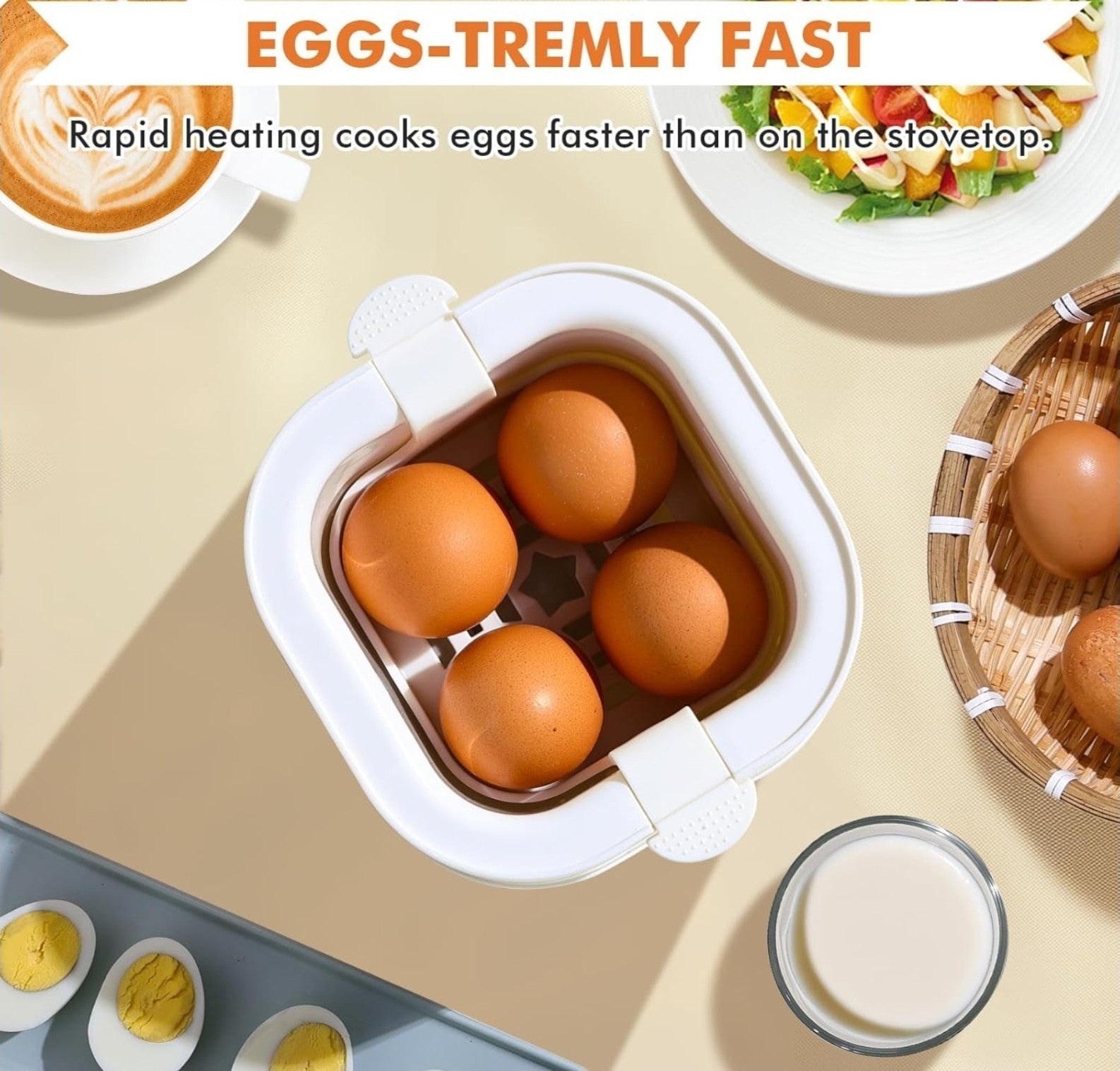Rapid Egg Cooker, 6 In 1 Easy-To-Peel, Hard, Medium, Soft Boiled Eggs, Yogurt