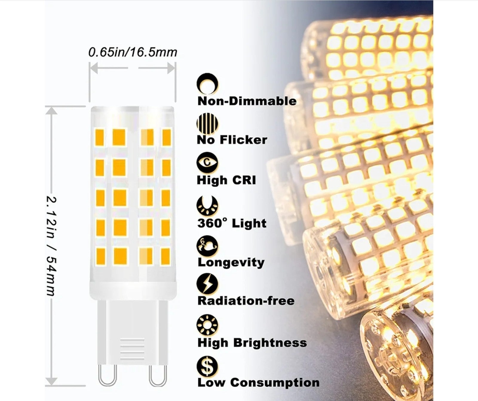 G9 Led Bulbs 5W Replace 50 Watt 60 Watt Halogen Equivalent,2700K Soft Warm 10 Pc