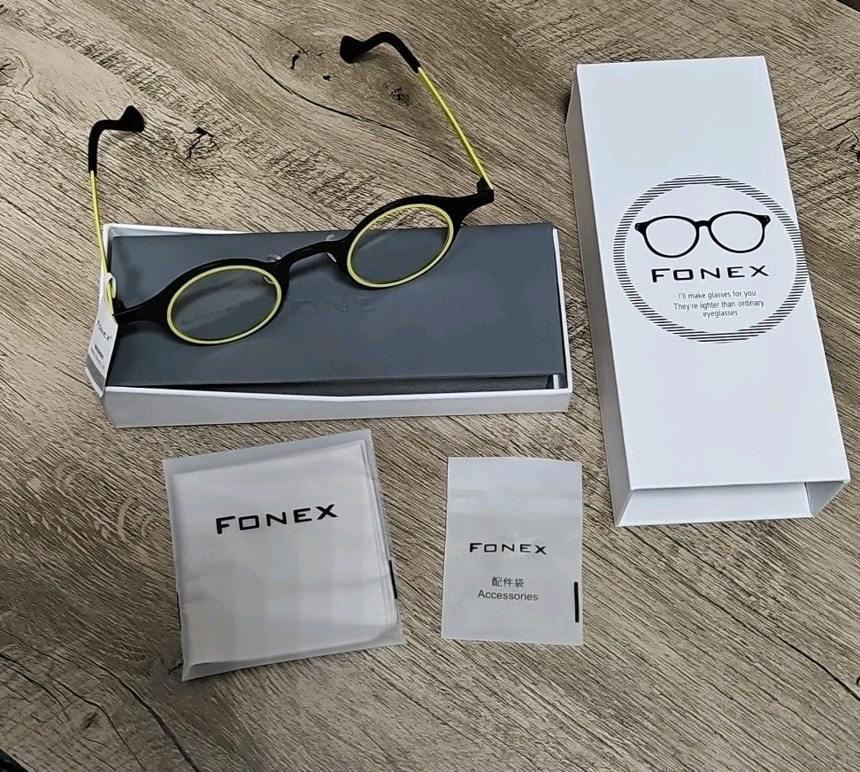 Unisex Round Titanium Eyeglasses Frame Black/ Yellow 39/27/150 Fonex