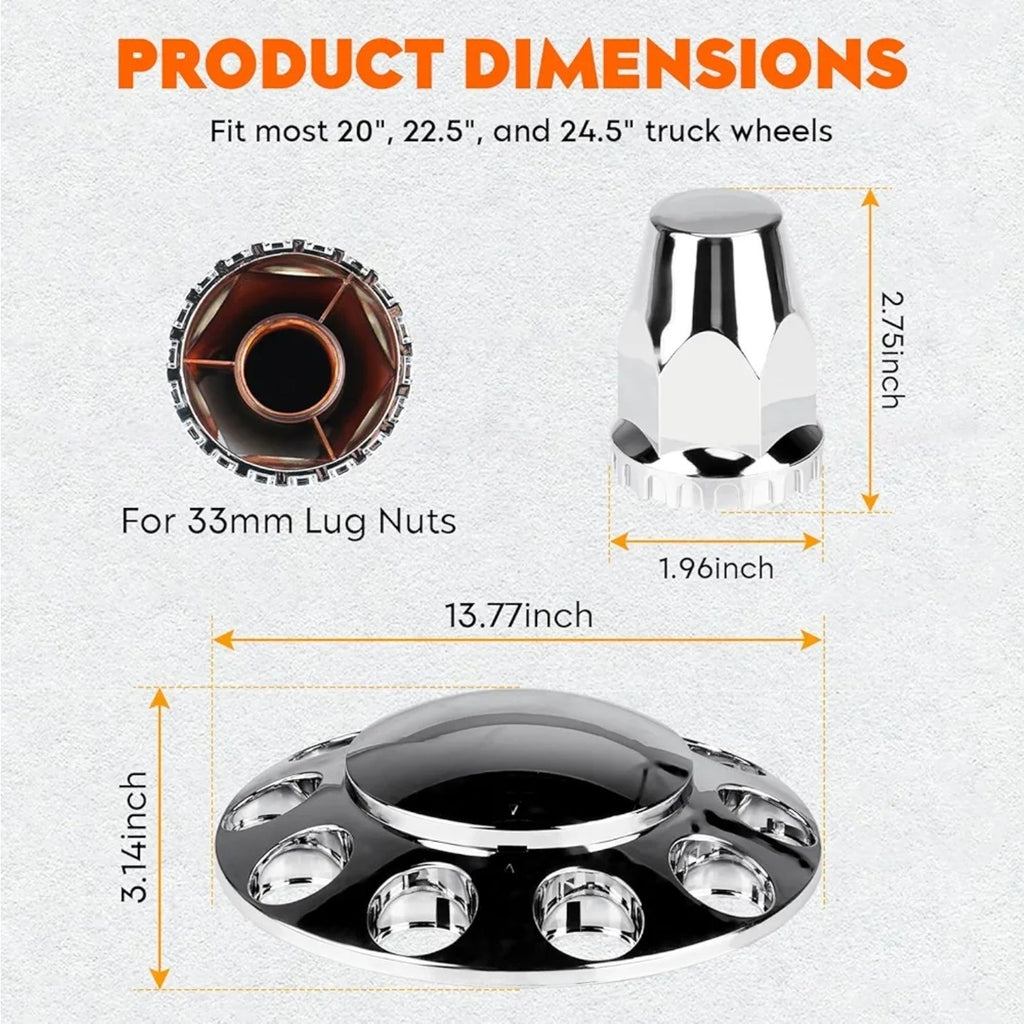 Front Axle Wheel Cover Standart Hubcap 33mm Screw-On ABS Chrome Plastic Durable