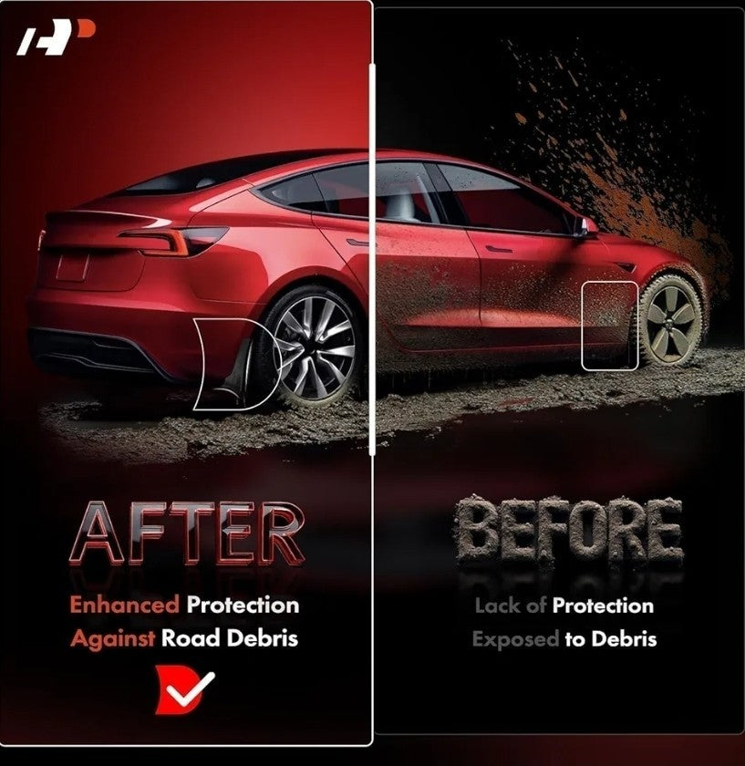 Custom Mudflaps For Tesla Model 3 Highland 2024 2025 Easy Install Black Carbon