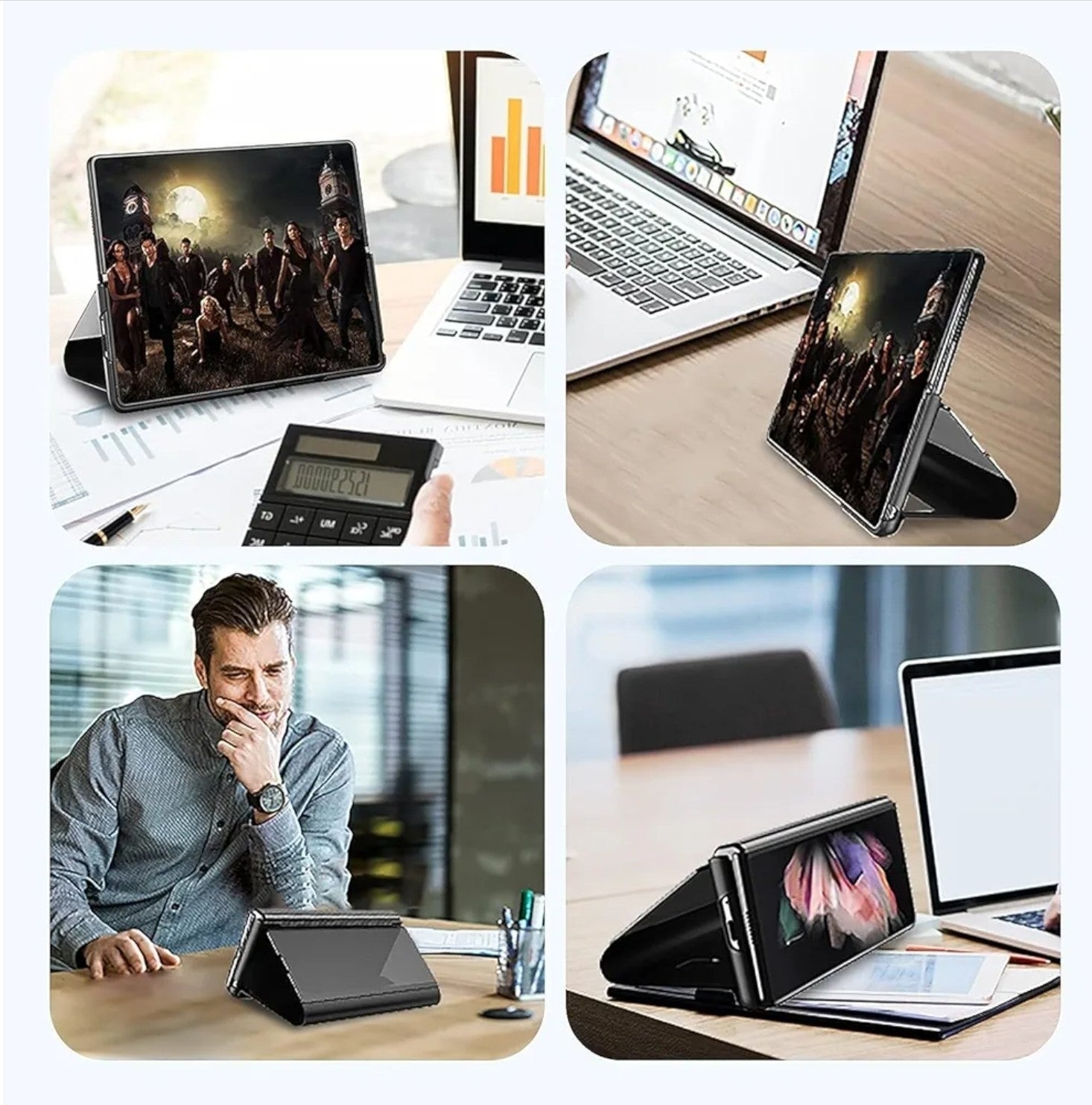 Flip Mirror S-View Phone Case For Samsung Z Fold 6 Stand Cover Clear View Black
