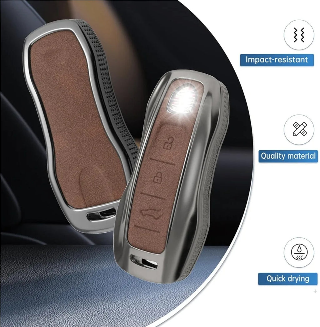 Compatible with Porsche Key Fob Cover with Keychain Leather For Panamera 911 Tay