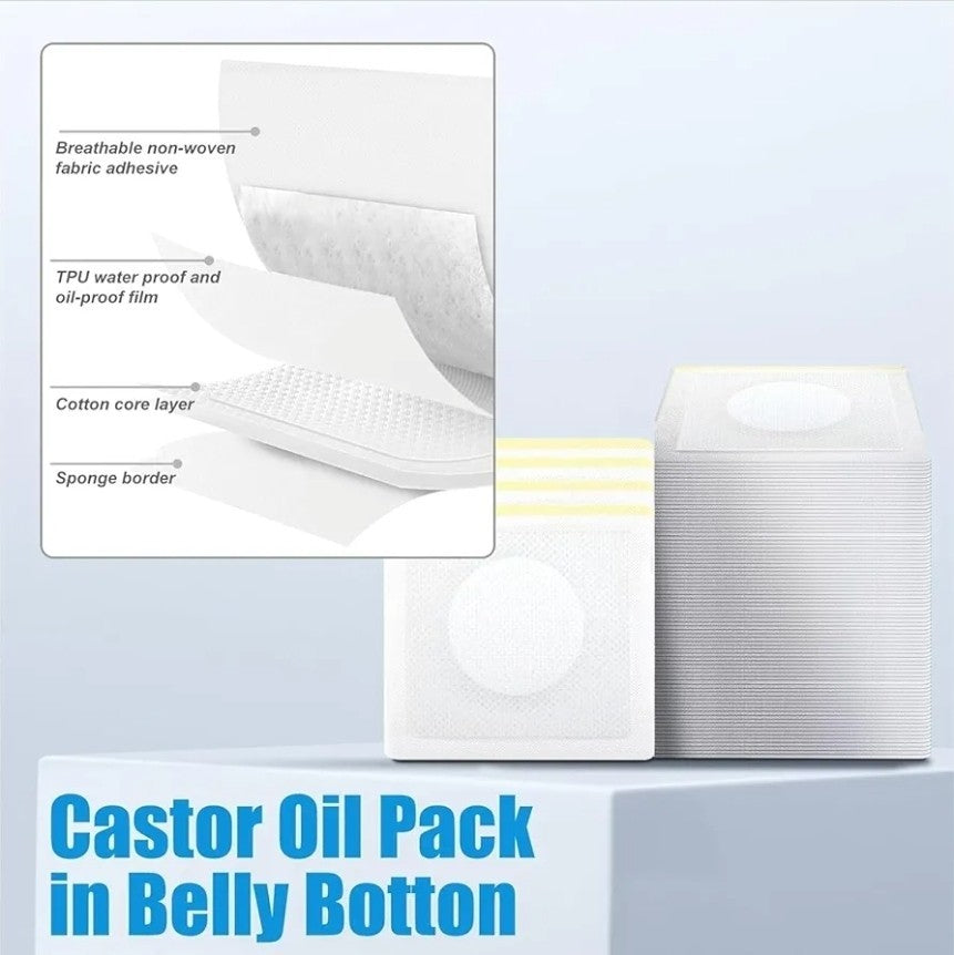 50 PCS Disposable Castor Oil Patches, Upgraded Leak-Proof Self-Adhesive