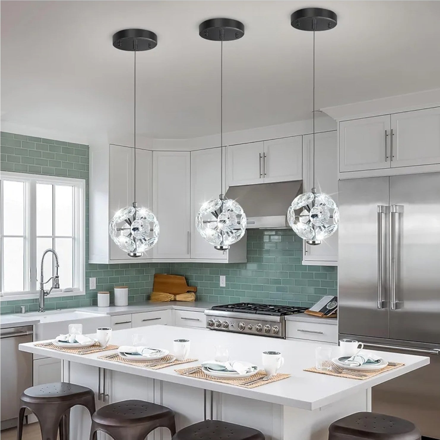 Pendant Light Single Head Black Crystal For Kitchen Island Dining Foyer Entrance