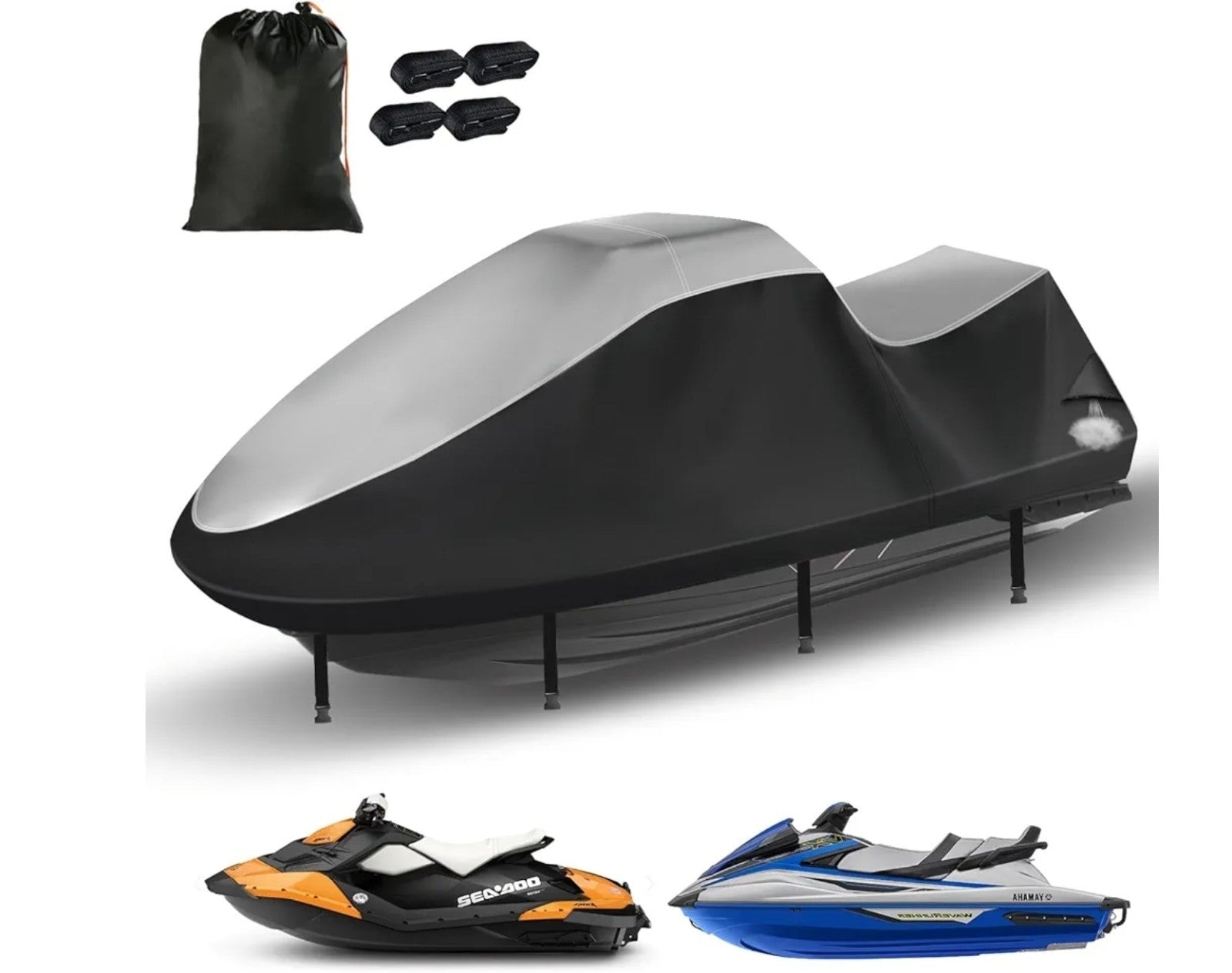 Jet Ski Cover,Upgraded 420D Jetski Cover Waterproof,Durable XL:115"-120" Black