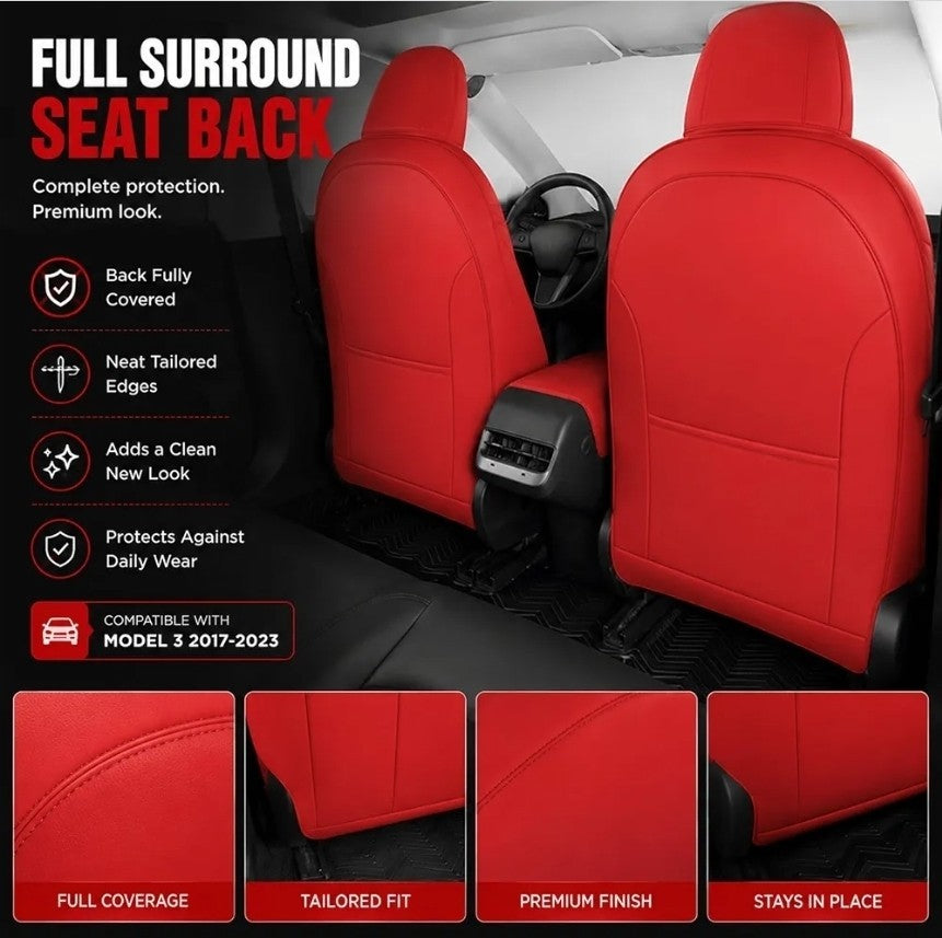 For 2017-2023 Tesla Model 3 Leather Full Set Seat Cover Front & Rear Cushion Red