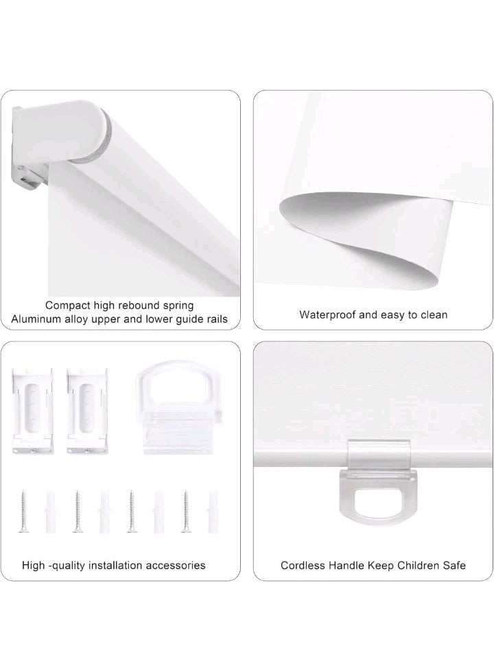 White Cordless Blackout Roller Shades - 52x72 Thermal Pull Down Window Blinds
