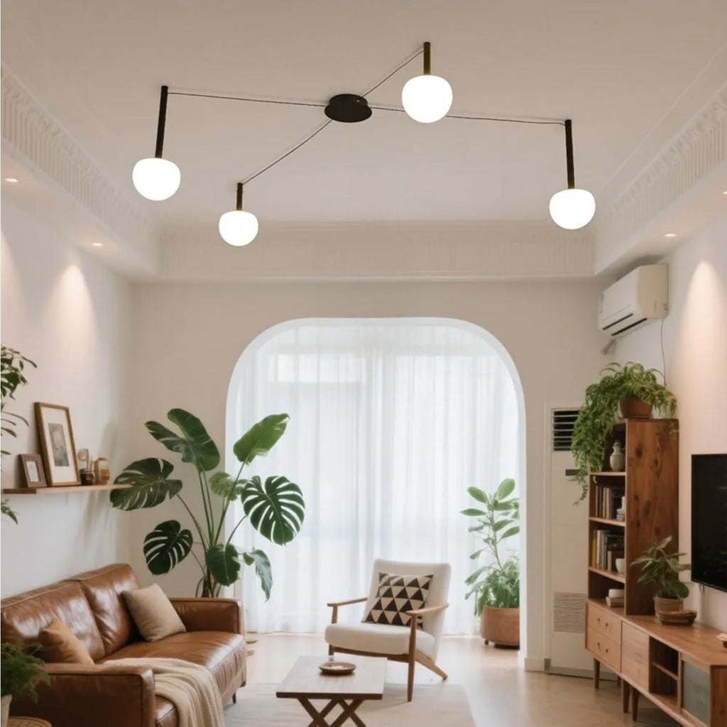 4-Light Black Glass semi Embedded Ceiling Light Suitable for Living Rooms, bedro
