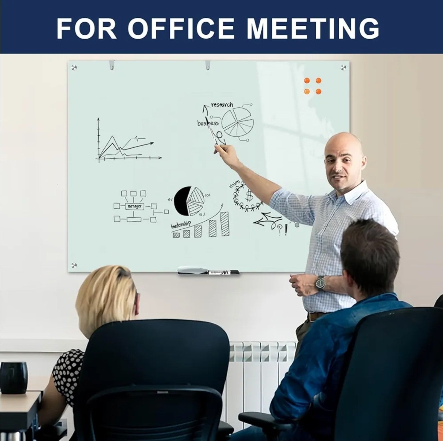 Glass Dry-Erase Board - 48 X 30 Inches Wall Mounted Whiteboard with Magnetism...