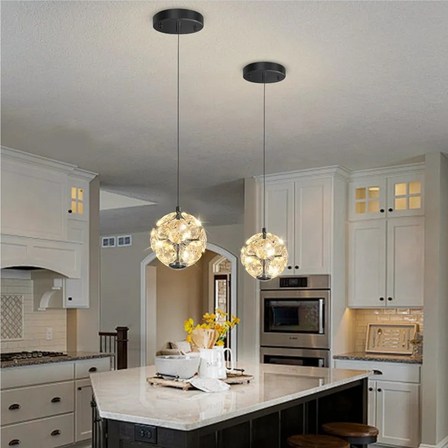 Pendant Light Single Head Black Crystal For Kitchen Island Dining Foyer Entrance