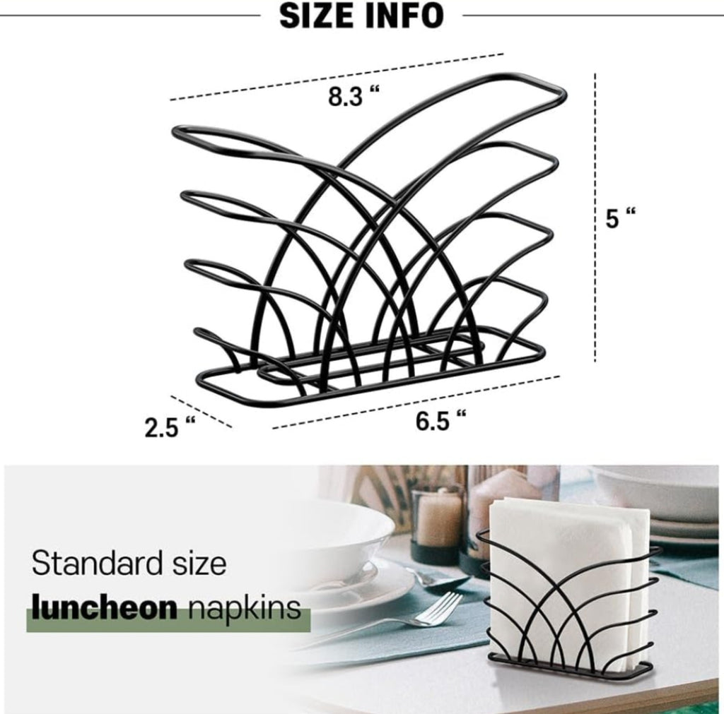 Napkin Holder for Table – Black Iron Upright Napkin Dispenser for Paper Napki...