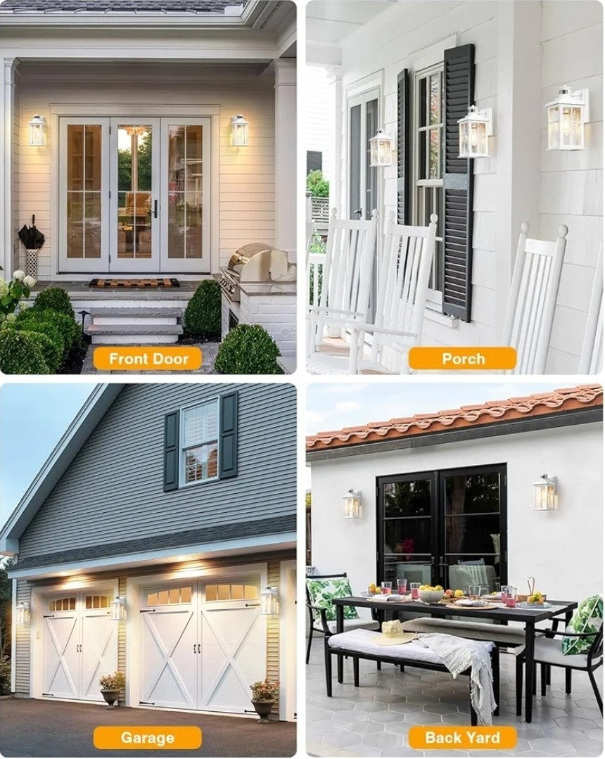 White Outdoor Wall Lights, Motion Sensor Porch Light Outdoor, Dusk to Dawn Ou...
