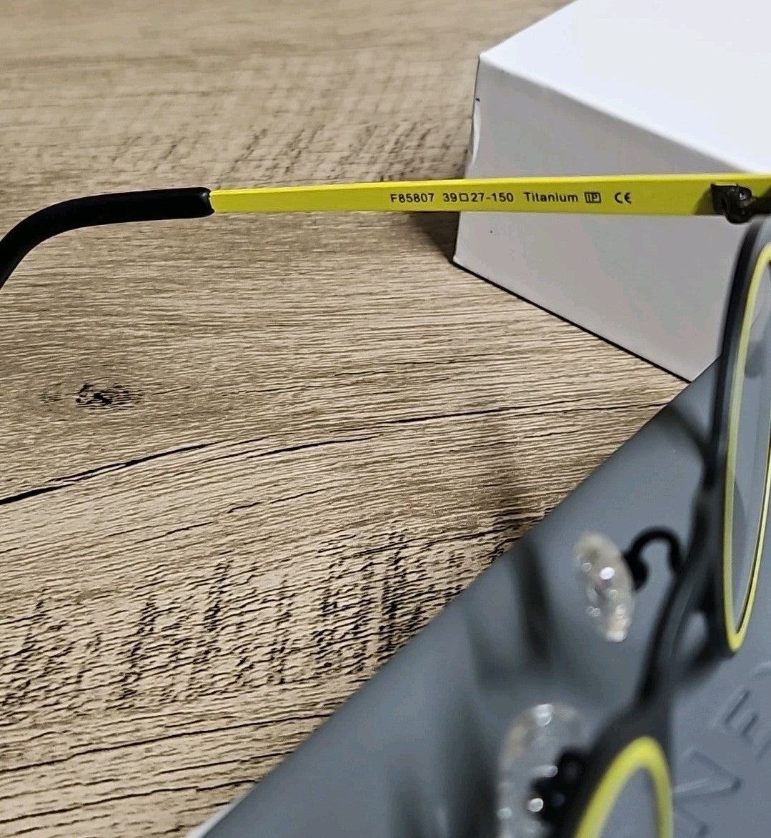 Unisex Round Titanium Eyeglasses Frame Black/ Yellow 39/27/150 Fonex
