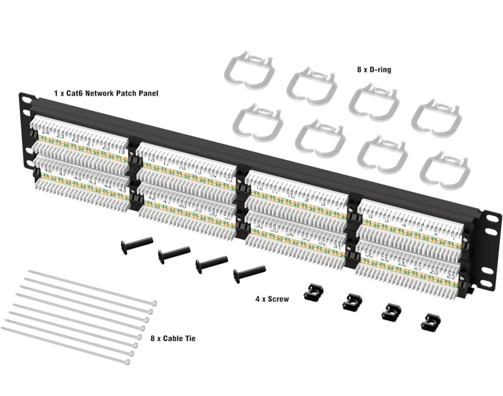 48 Port Cat6 Rj45 Patch Panel For Rack Or Wall Mount Cable Management