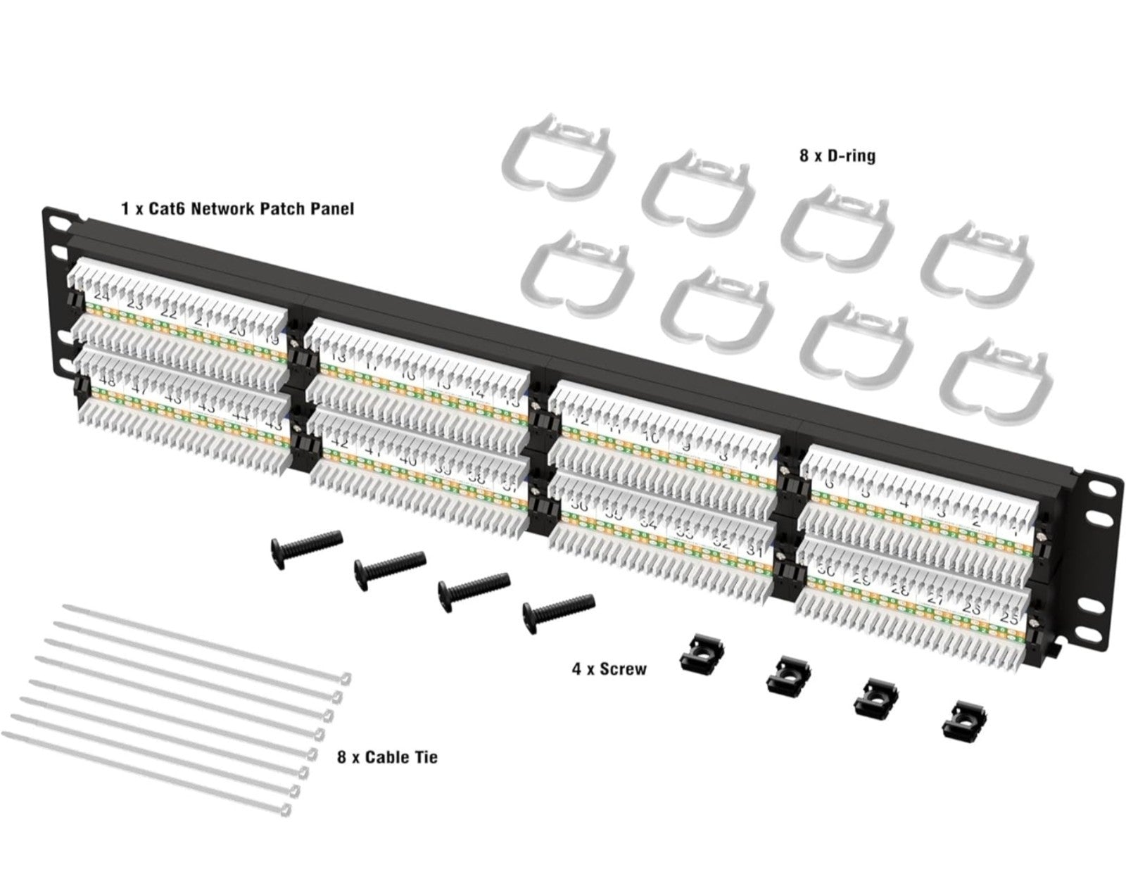 48 Port Cat6 Rj45 Patch Panel For Rack Or Wall Mount Cable Management
