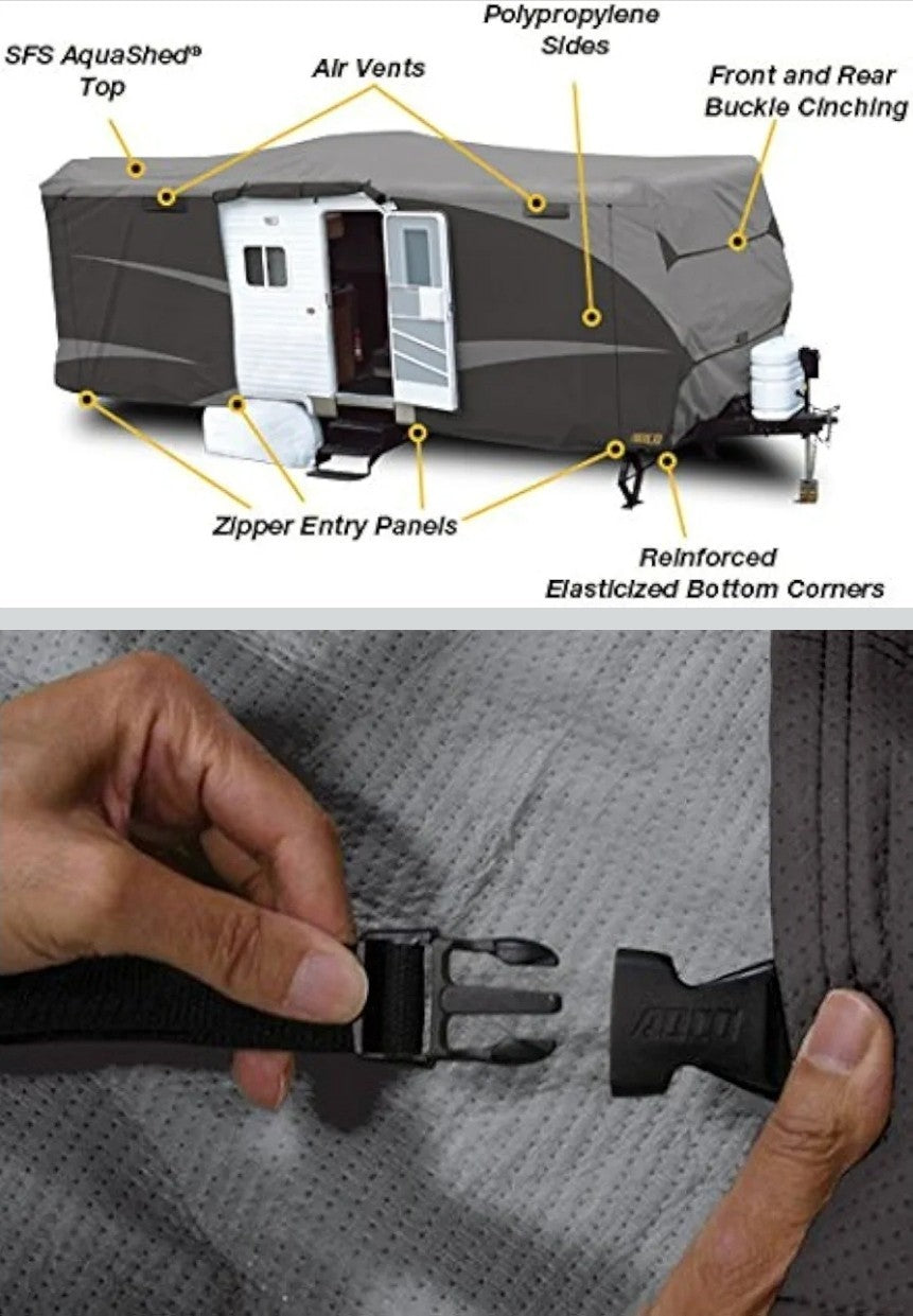 ADCO 52243 Designer Series SFS Aqua Shed Travel Trailer RV Cover 24'1"-26'Gray