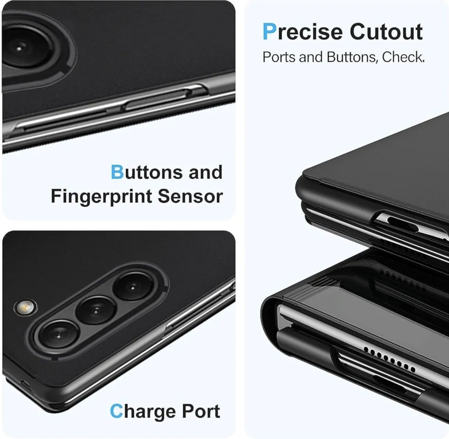 Flip Mirror S-View Phone Case For Samsung Z Fold 6 Stand Cover Clear View Black