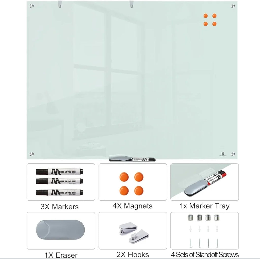 Glass Dry-Erase Board - 48 X 30 Inches Wall Mounted Whiteboard with Magnetism...