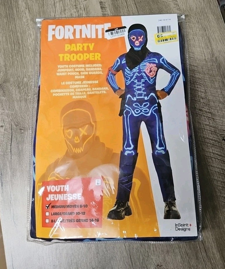 Fortnite Party Trooper Child Costume Size Med 8-10 New With Tags Cosplay Dressup