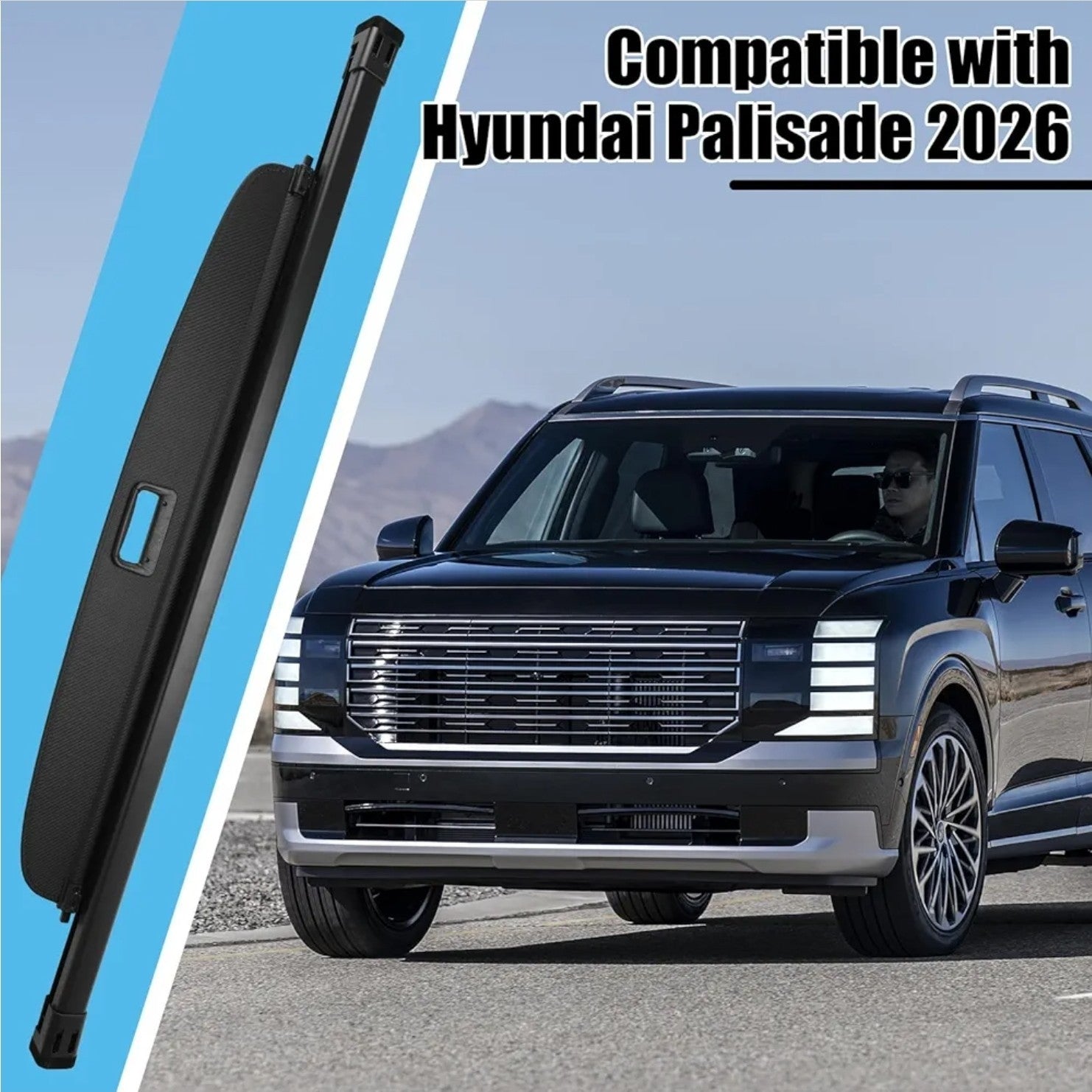 For 2026 Hyundai Palisade Leather Style Retractable Rear Trunk Cargo Cover Shade
