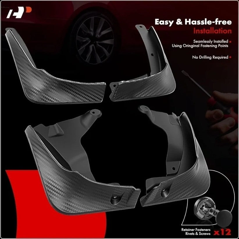 Custom Mudflaps For Tesla Model 3 Highland 2024 2025 Easy Install Black Carbon