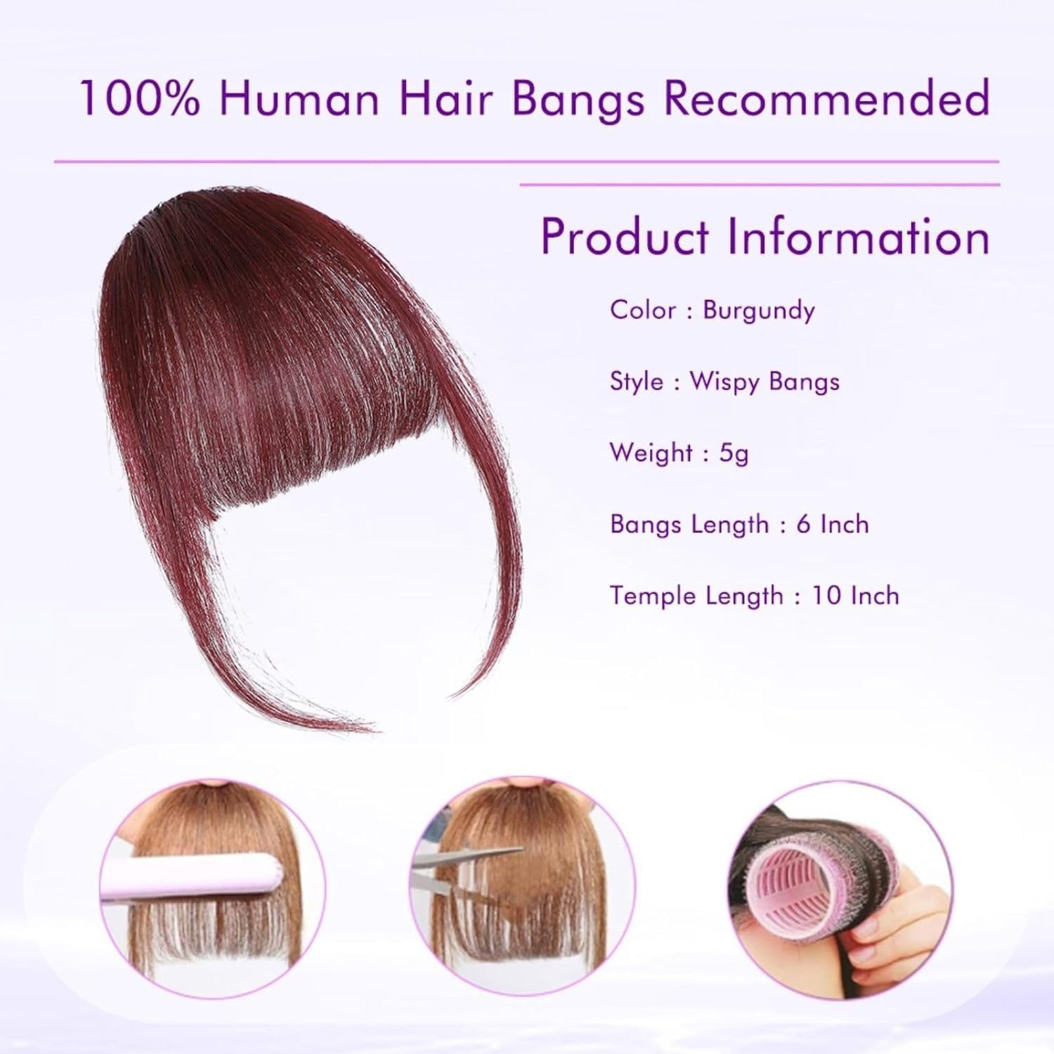 100% Real Human Hair Extensions Wispy Clip in Burgundy