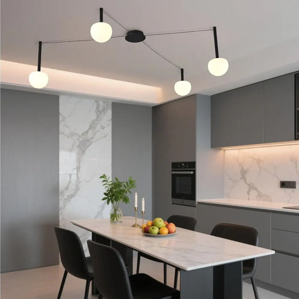 4-Light Black Glass semi Embedded Ceiling Light Suitable for Living Rooms, bedro