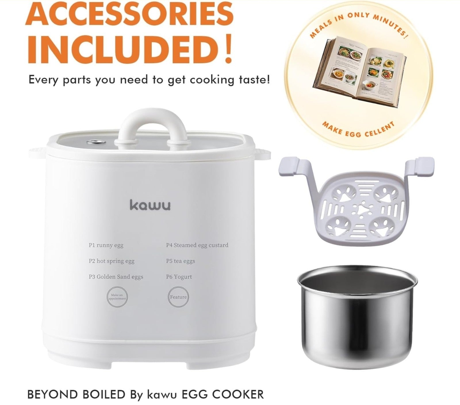 Rapid Egg Cooker, 6 In 1 Easy-To-Peel, Hard, Medium, Soft Boiled Eggs, Yogurt