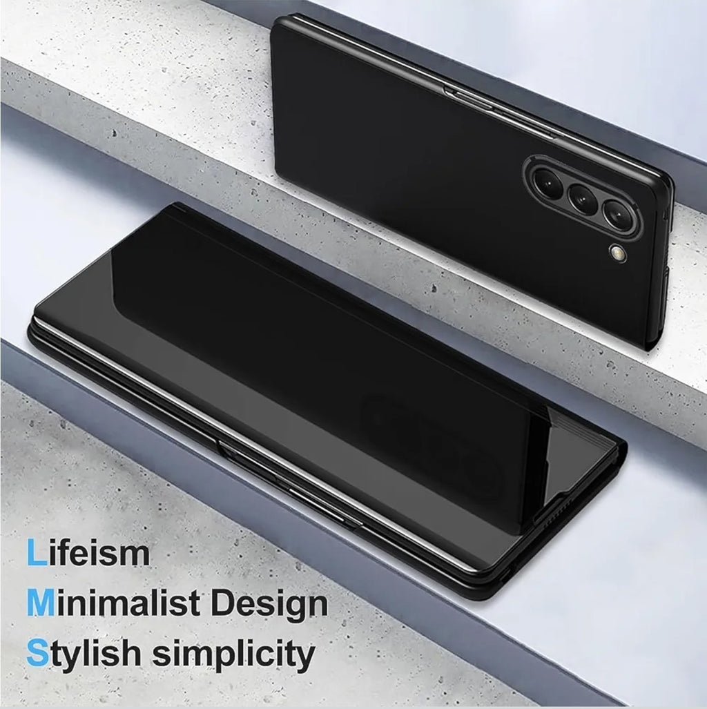 Flip Mirror S-View Phone Case For Samsung Z Fold 6 Stand Cover Clear View Black