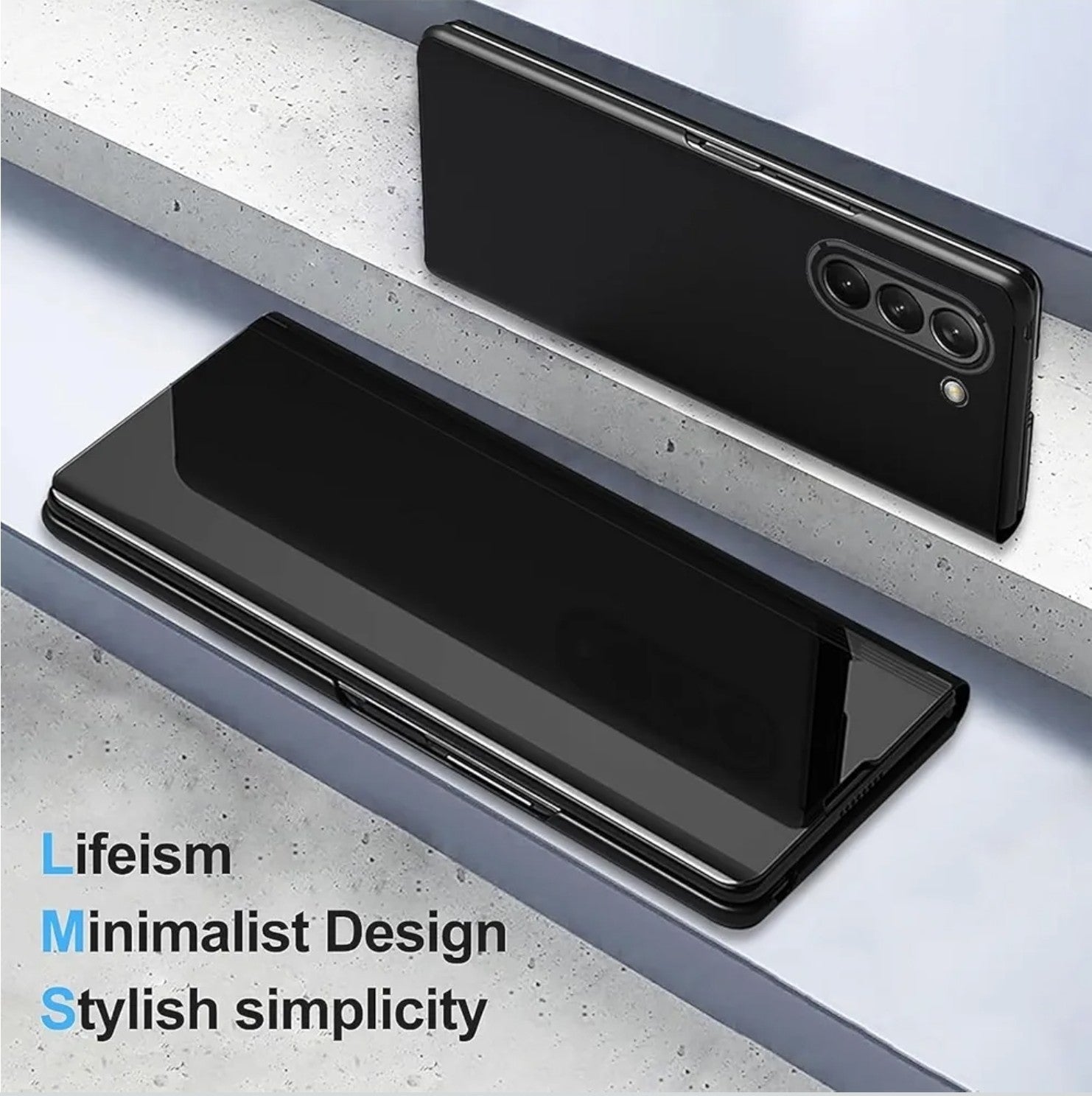 Flip Mirror S-View Phone Case For Samsung Z Fold 6 Stand Cover Clear View Black