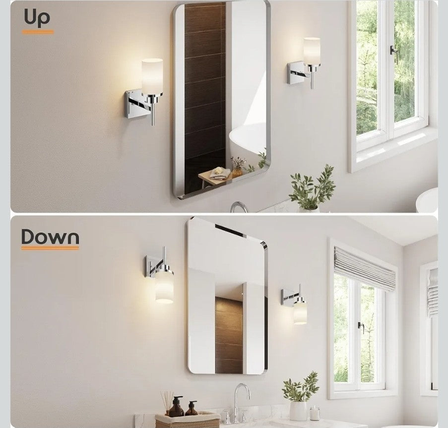 Vanity Light Wall Sconce Polished Chrome Light Fixtures with White Frosted Glass