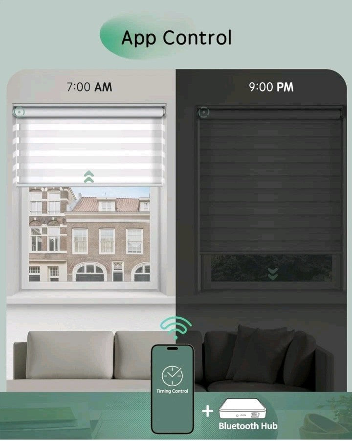 Smart Motorized Zebra Blinds No Drill White Blackout Dual Layer Shades 22x72"