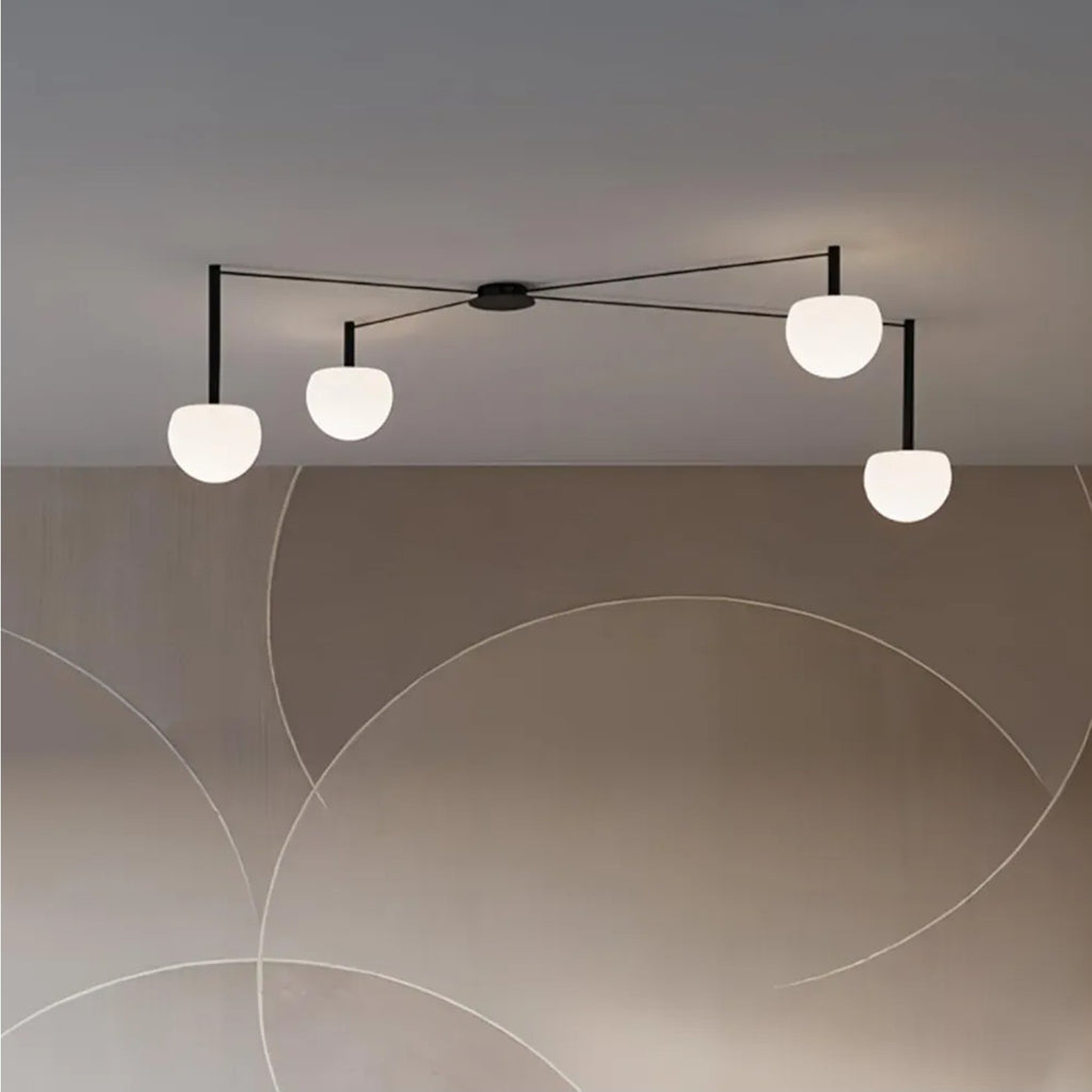 4-Light Black Glass semi Embedded Ceiling Light Suitable for Living Rooms, bedro