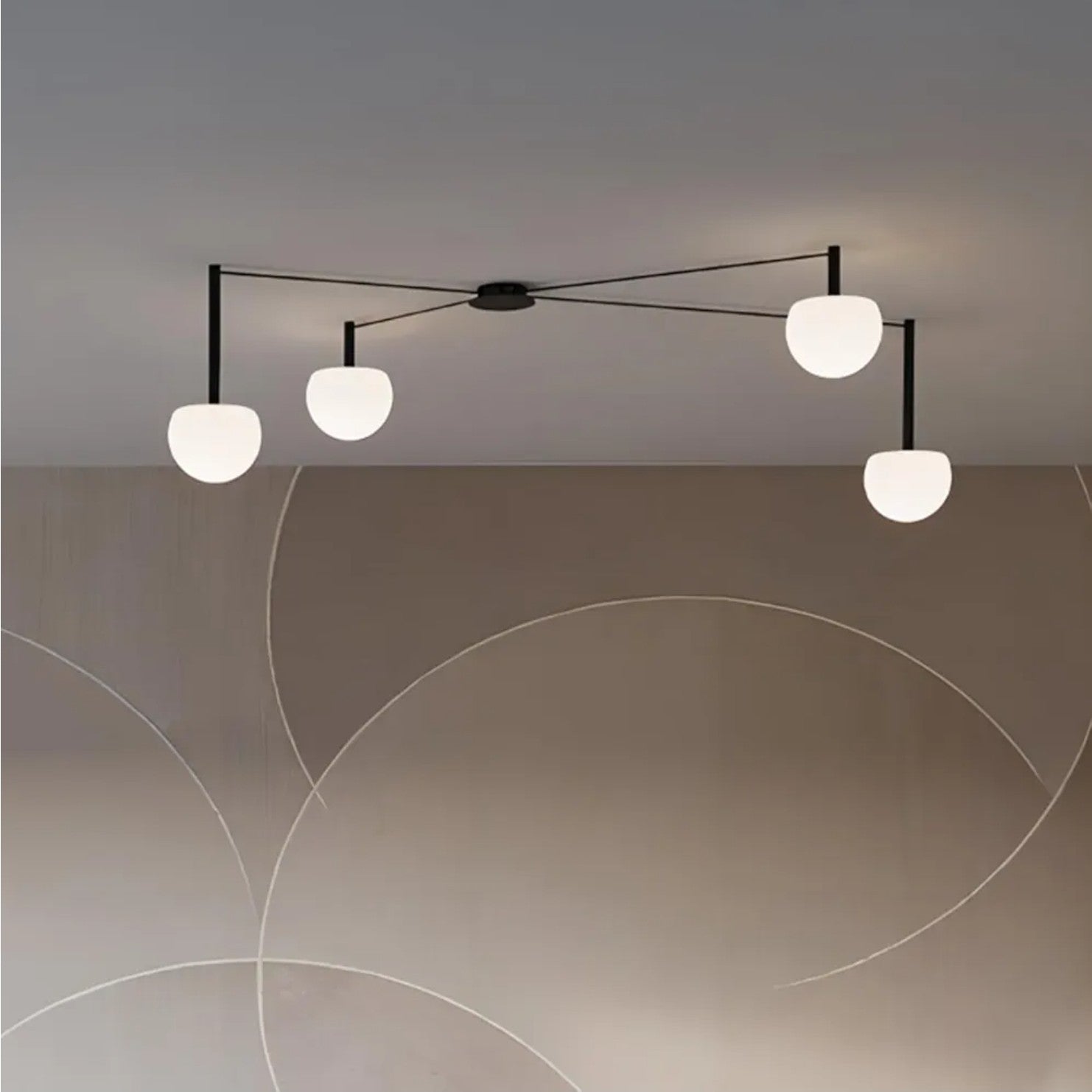 4-Light Black Glass semi Embedded Ceiling Light Suitable for Living Rooms, bedro