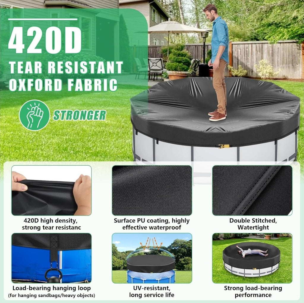 Round Pool Cover Heavy Duty Winter Pool Cover for 15 FT Above Ground Pool Black