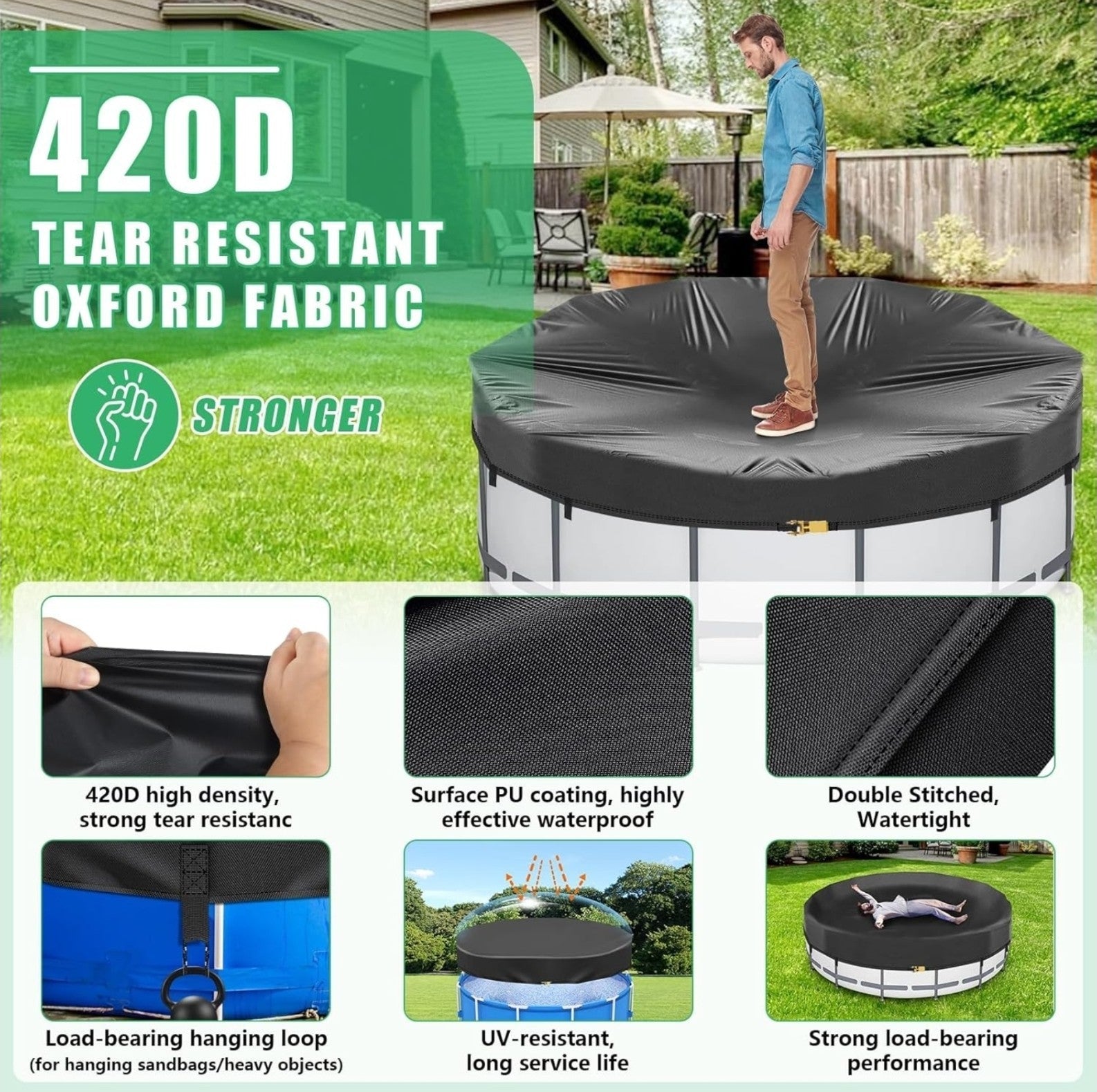 Round Pool Cover Heavy Duty Winter Pool Cover for 15 FT Above Ground Pool Black