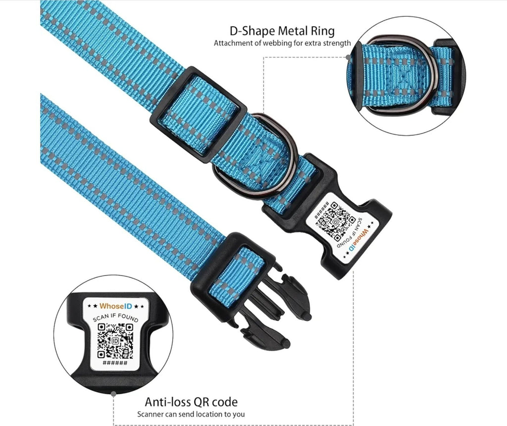 Reflective Dog Collar with QR Code Tag, Personalized Dog Collar, Safety Night Vi