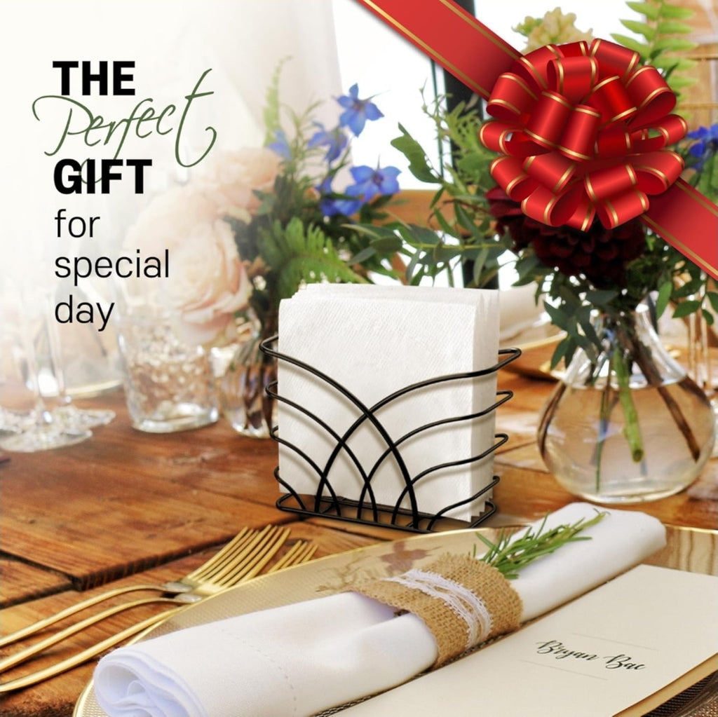 Napkin Holder for Table – Black Iron Upright Napkin Dispenser for Paper Napki...