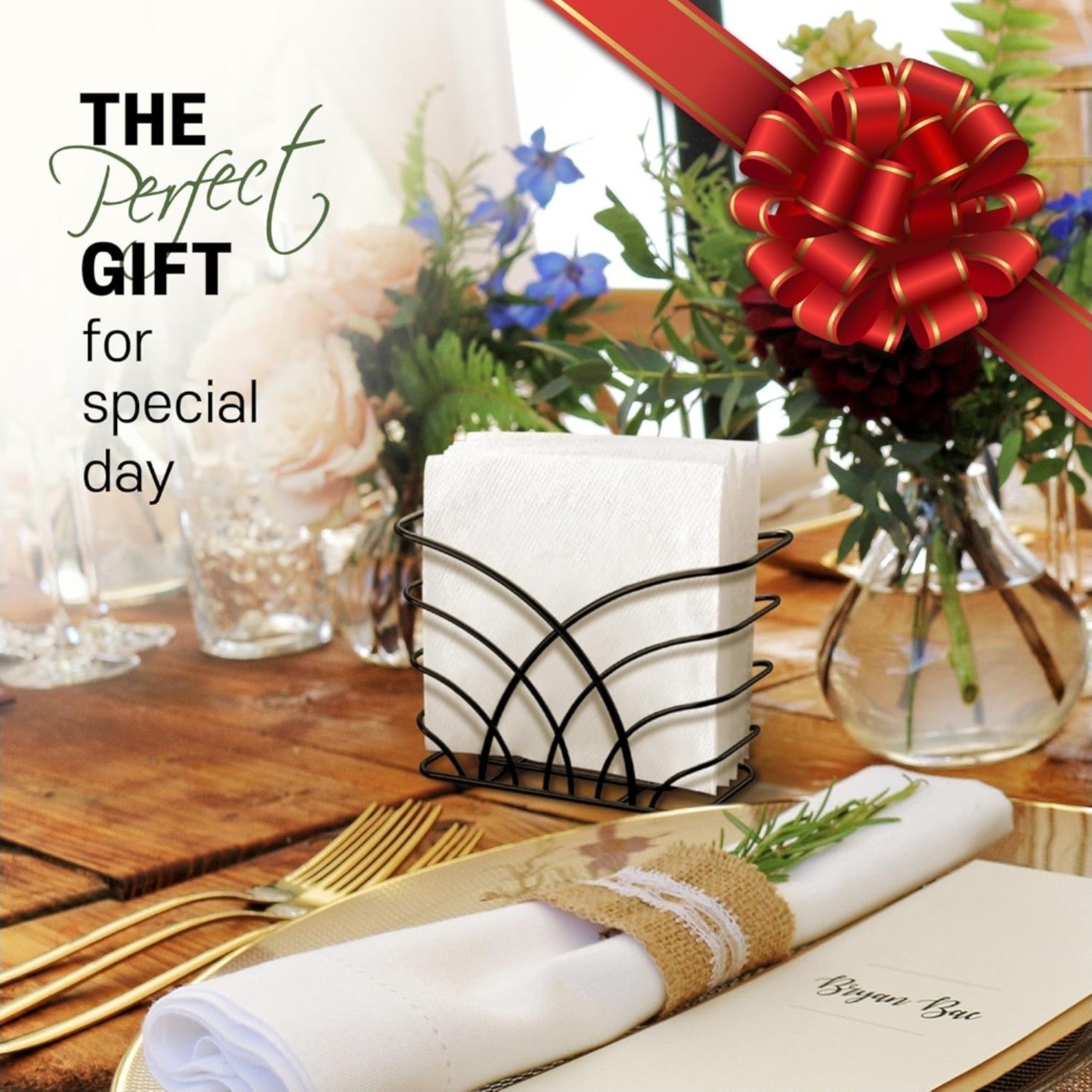 Napkin Holder for Table – Black Iron Upright Napkin Dispenser for Paper Napki...