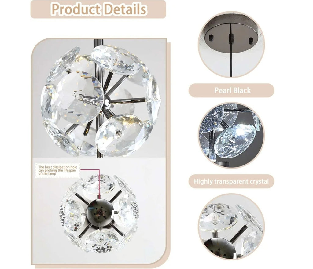 Pendant Light Single Head Black Crystal For Kitchen Island Dining Foyer Entrance