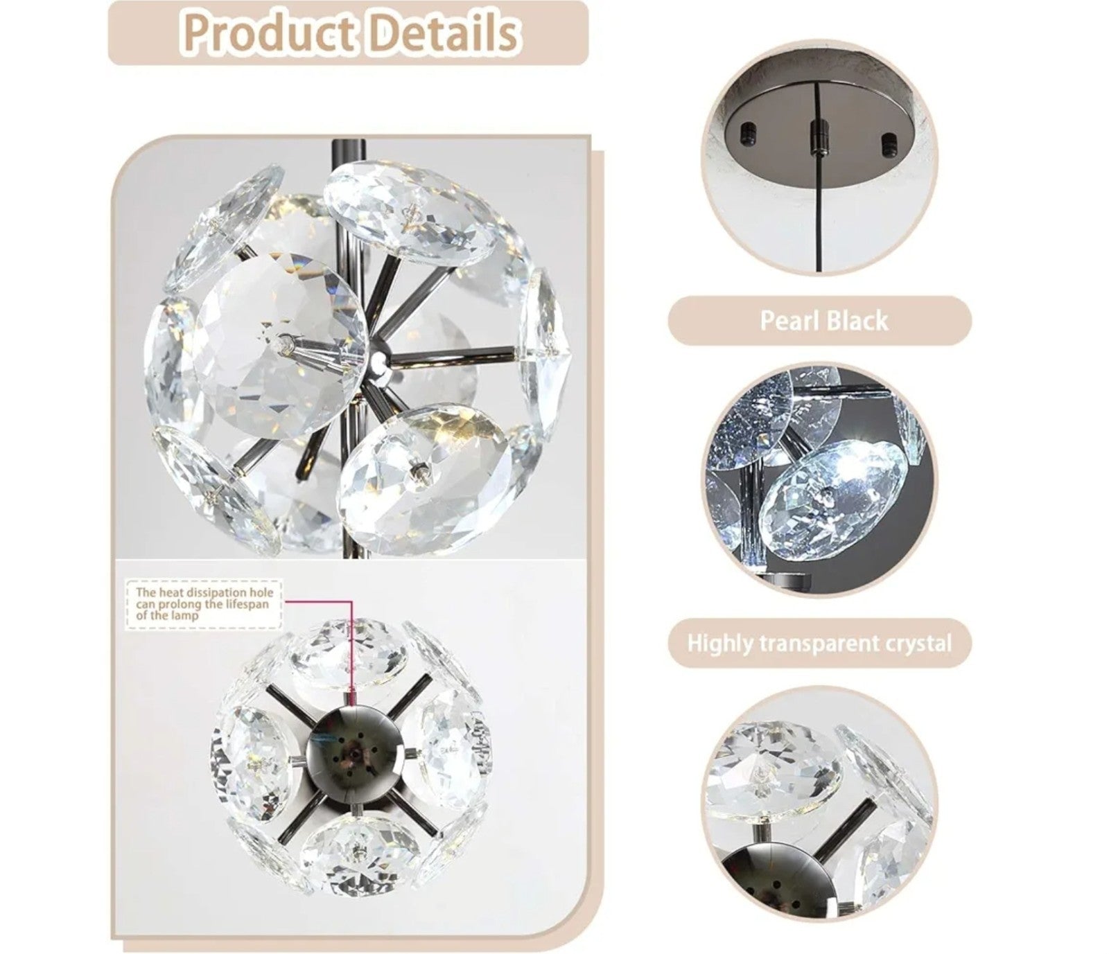 Pendant Light Single Head Black Crystal For Kitchen Island Dining Foyer Entrance