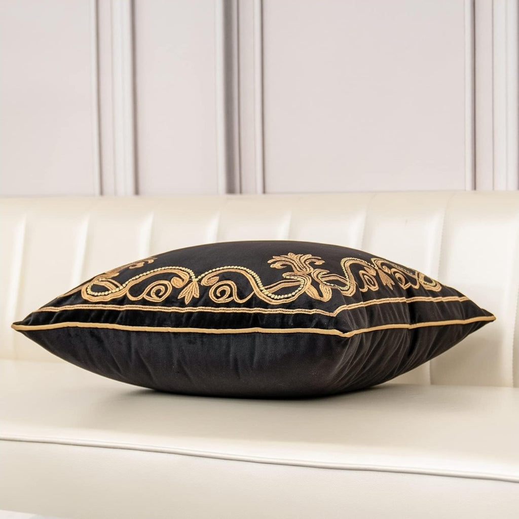 European Floral Pillow Cover 24X24 Inch, Luxury Velvet Embroidered Decorative Th
