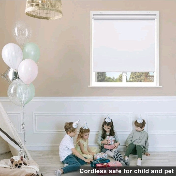 White Cordless Blackout Roller Shades - 52x72 Thermal Pull Down Window Blinds