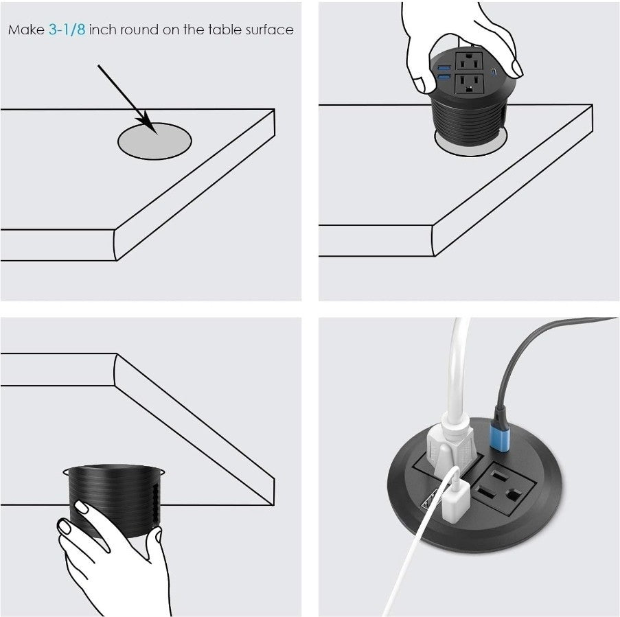 2pk Recessed Power Grommet with AC Outlets and USB-C Port FlushMount Desk Outlet