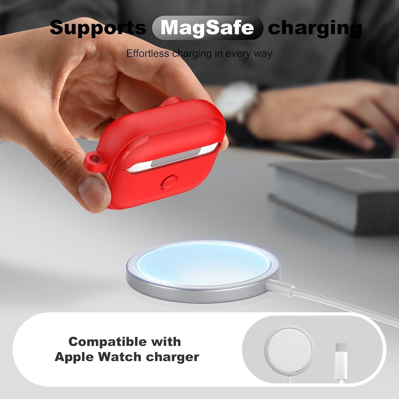 RFUNGUANGO AirPods Pro Second Generation Protective Case- Pure Red