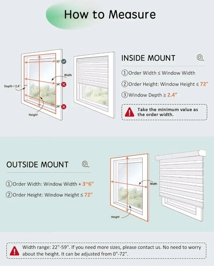 Smart Motorized Zebra Blinds No Drill White Blackout Dual Layer Shades 22x72"