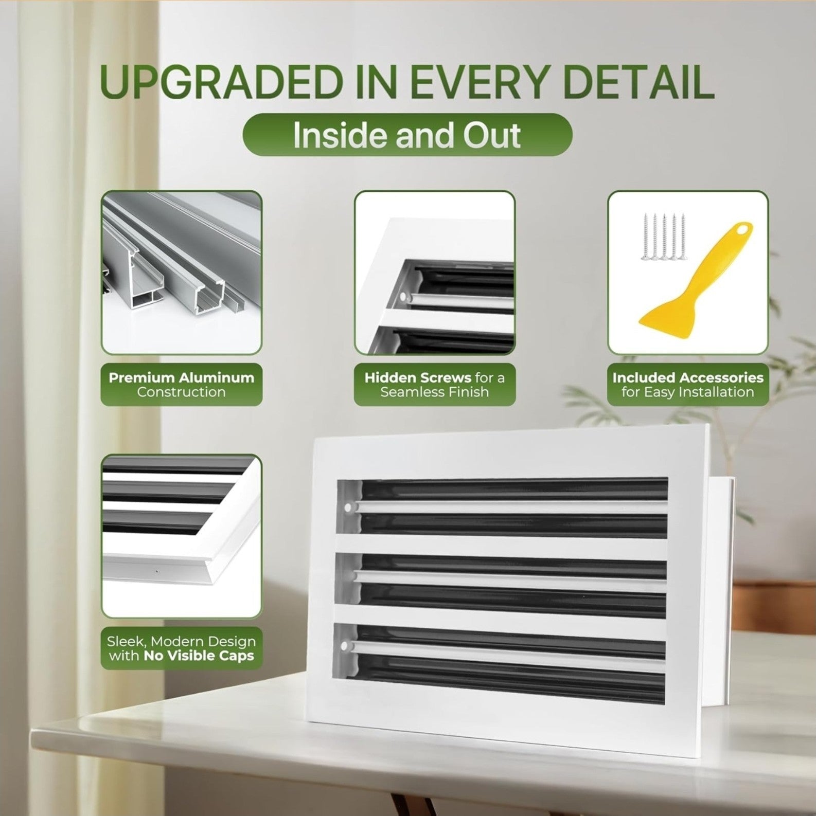 8x8 Modern AC Vent Cover-Decorative White Air Vent - Aluminum Linear Slot Adjust
